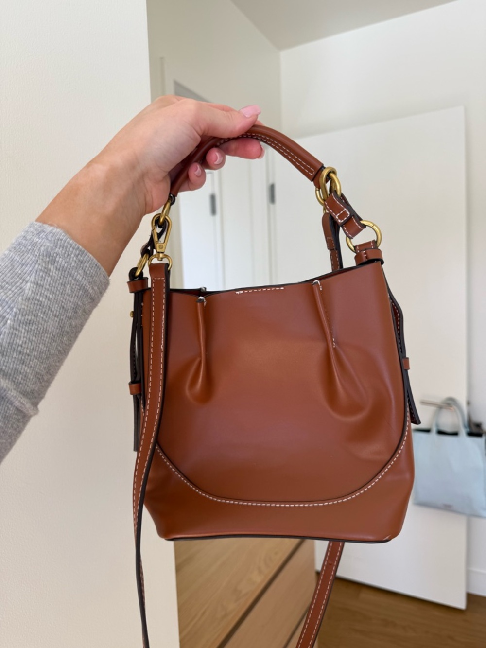 Zara Brown Bucket Bag with Gold Hardware